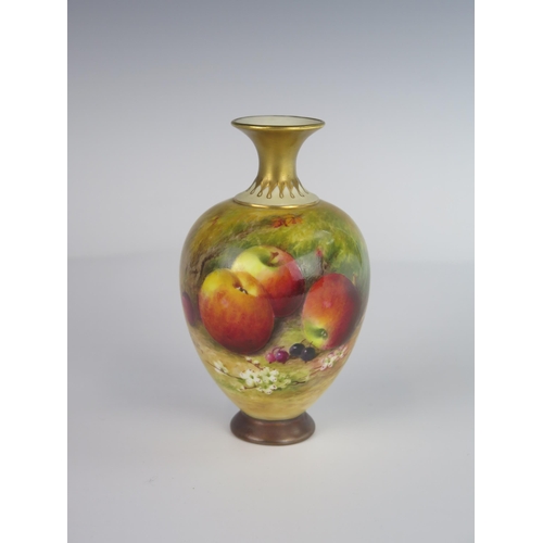 388 - A Royal Worcester Vase decorated with apples and currants, signed Ricketts, model 302?, 13 cm