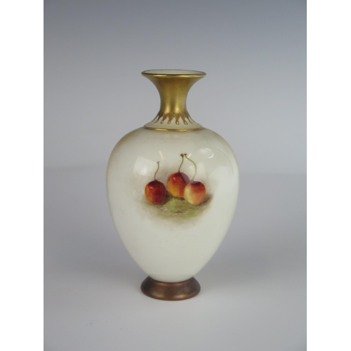 388 - A Royal Worcester Vase decorated with apples and currants, signed Ricketts, model 302?, 13 cm