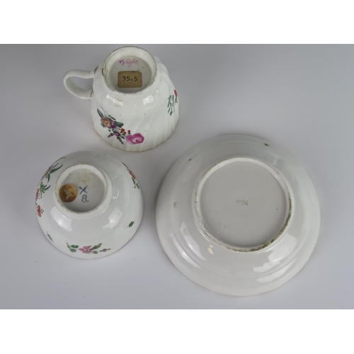 393 - An 18th Century Bristol Porcelain Tea Bowl and Saucer (marks to base) and Worcester Cup, marked Flig... 