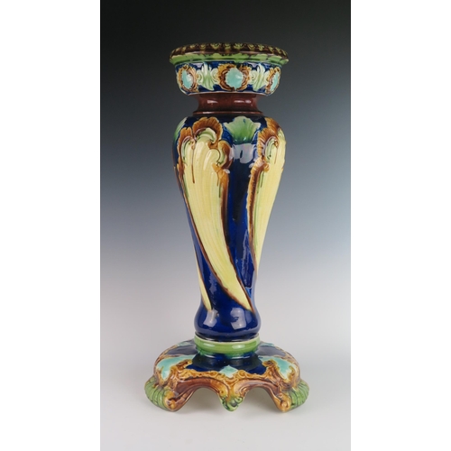 408 - A 19th Century Majolica Jardinière Pedestal, 81 cm. Loss to decoration between feet