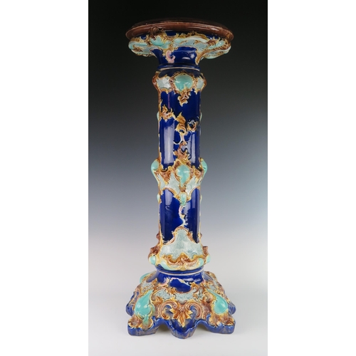 409 - A Large 19th Century Majolica Jardinière Pedestal, indistinct impressed mark to base, 87 cm tall