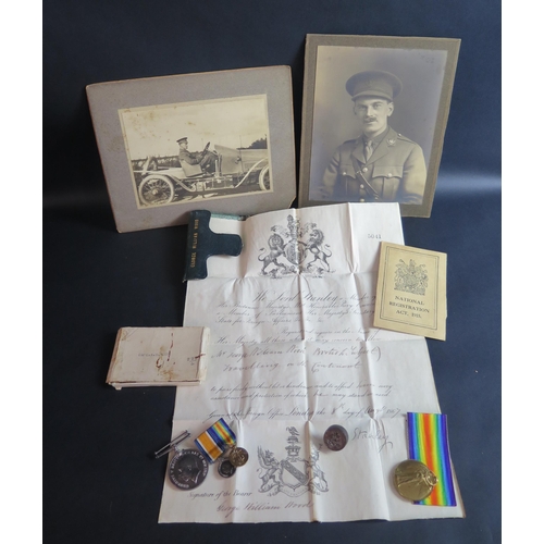 412 - A WWI Medal Pair awarded to CAPT. A.E. WOOD. with original cardboard box and dress miniatures, two p... 