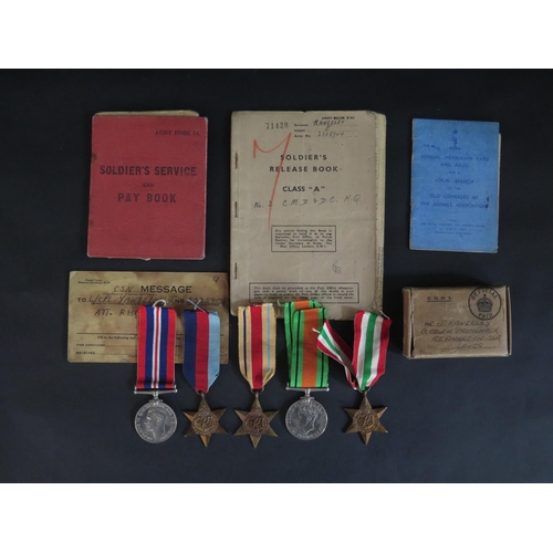 413 - A WWII Five Medal Group including War Medal, Defence Medal, 1939-45 Star, Africa Star and Italy Star... 