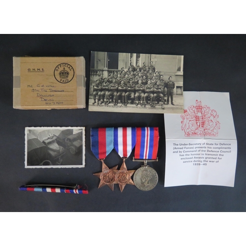 414 - An Original Card Boxed WWII Three Medal Group including War Medal, 1939-45 Star and France and Germa... 