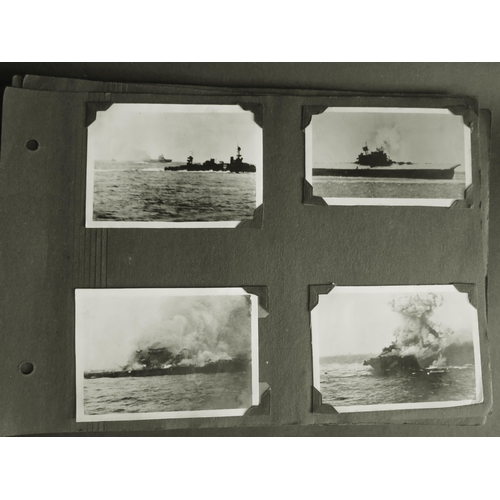 417 - A WWII Navy Photograph Album including Gibraltar with numerous scenes of engagement, including Aircr... 