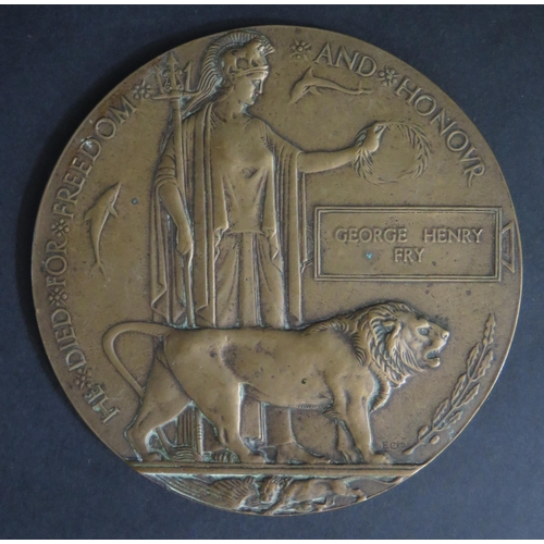 420 - A WWI Bronze Death Plaque named GEORGE HENRY FRY