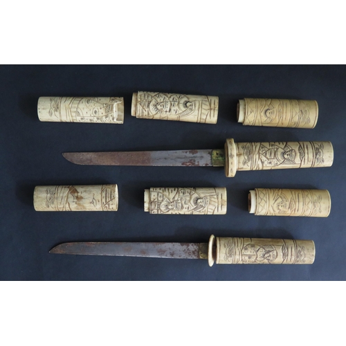 426 - A Pair of Japanese Meiji Period Bone Mounted Tantos, blades 19 cm