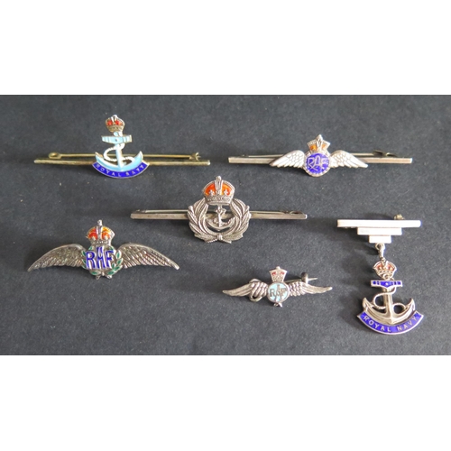 428 - Six Silver and Enamel Royal Navy and R.A.F. Sweetheart Brooches