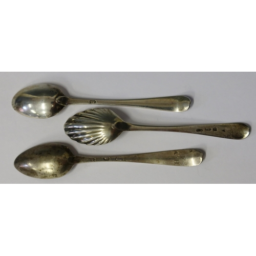 50 - Three Georgian Bright Cut Silver Teaspoons, 43.7g