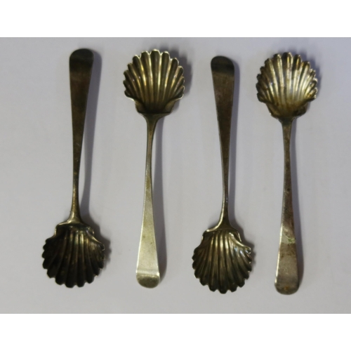 51 - A Set of Four George III Silver Salt Spoons with scalloped shaped bowls, Hester Bateman, c. 1789, 95... 