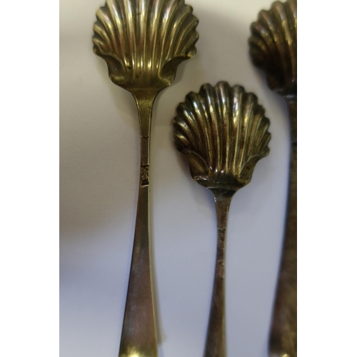 51 - A Set of Four George III Silver Salt Spoons with scalloped shaped bowls, Hester Bateman, c. 1789, 95... 