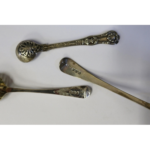 54 - A William IV Silver Mustard Spoon (London 1837, WE?, 12cm, 31.4g), a small George III silver sifting... 