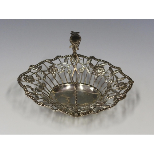 86 - A Pretty and Small Early George III Silver Swing Handled Basket with foliate and insect decoration, ... 