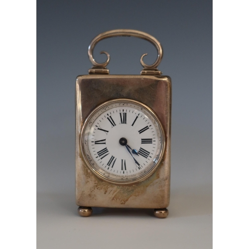 92 - An Edward VII Silver Cased Clock with enamel dial and French clockwork movement, London 1905, Willia... 