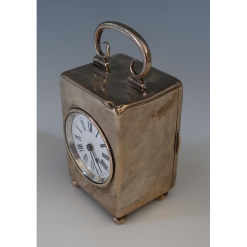 92 - An Edward VII Silver Cased Clock with enamel dial and French clockwork movement, London 1905, Willia... 