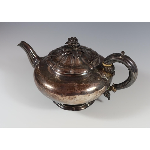 94 - A William IV Silver Teapot, the hinged top with floral finial, London 1830, Edward, Edward junior, J... 