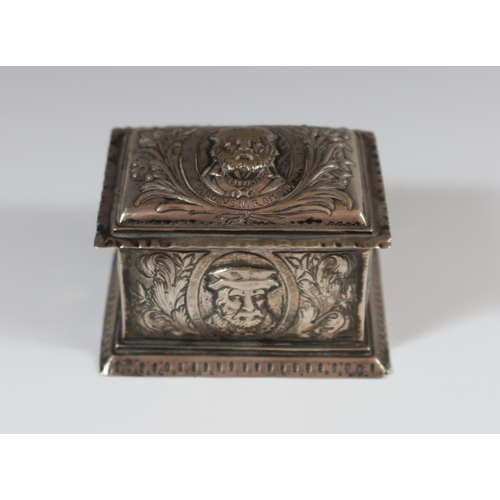 95 - An Augsburg Silver Casket with hinged cover and embossed with the masks of various  popes including ... 