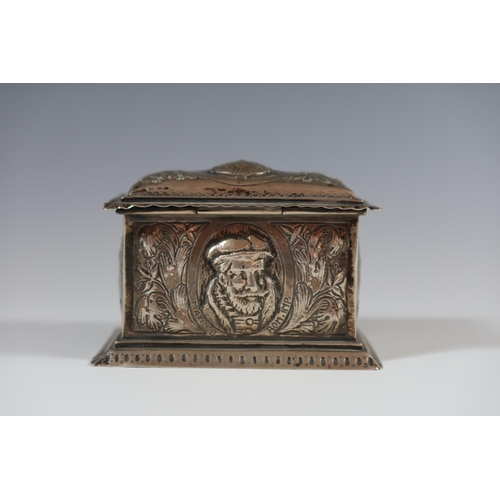 95 - An Augsburg Silver Casket with hinged cover and embossed with the masks of various  popes including ... 