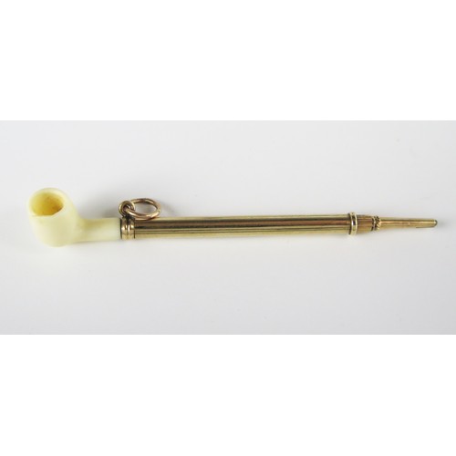 147A - A Gold and Ivory Telescopic 'Smoker's Pipe' Fob Pencil, designed by Samson Mordan, double arrow mark... 