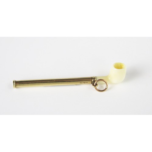 147A - A Gold and Ivory Telescopic 'Smoker's Pipe' Fob Pencil, designed by Samson Mordan, double arrow mark... 