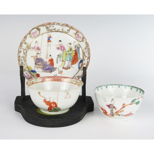 362 - 18th Century Chinese Porcelain Tea Bowls and a saucer. A/F