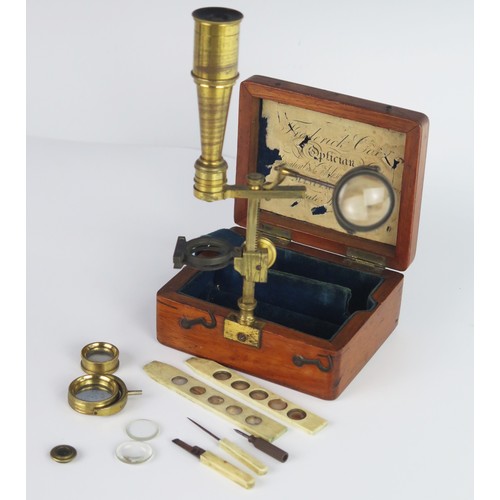 160 - A 19th Century Frederick Cox Optical Brass Magnifying Instrument and Slides and with original box (i... 