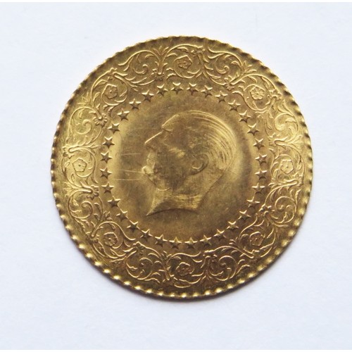 217 - A Turkish 1967 50 Kurus Gold Coin, nearly EF