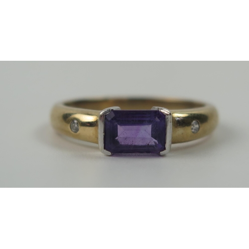 100 - 9ct Gold, Amethyst and Diamond Ring, size N.5, 2.7g