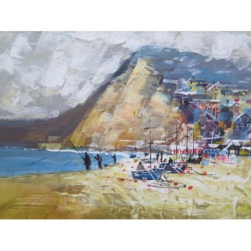 1008 - Mike Bernard b.1957, Mixed Media Artist, Budleigh Salterton Seafront, Collage, 62 x 39cm, Signed, Fr... 