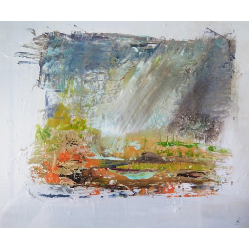 1015 - Heidi Koenig, b.1964. 'April Showers', Abstract Oil on Board, 30 x 25cm, F & G with Photocopy Galler... 