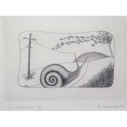 1028 - Brian Hanscomb RE, b. 1944, 'Snail Energy', Copper Plate Engraving, Limited Edition Print 2/95, 12 x... 