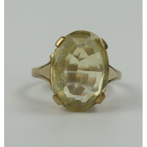 103 - 9ct Gold and Citrine Dress Ring, 17x12mm stone, size N, 5.3g