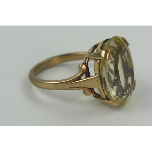 103 - 9ct Gold and Citrine Dress Ring, 17x12mm stone, size N, 5.3g