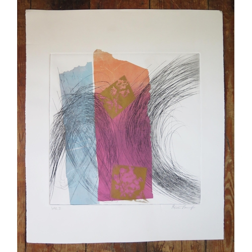 1042A - Seven Untitled Chine Colle Prints by Contemporary Artist Rein Innes, all c. 30 x 30cm, Unframed