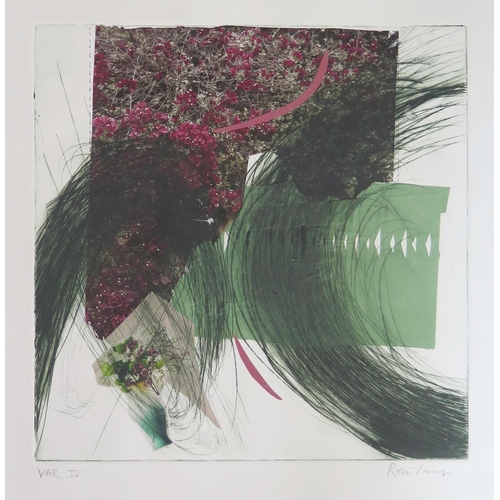 1042A - Seven Untitled Chine Colle Prints by Contemporary Artist Rein Innes, all c. 30 x 30cm, Unframed