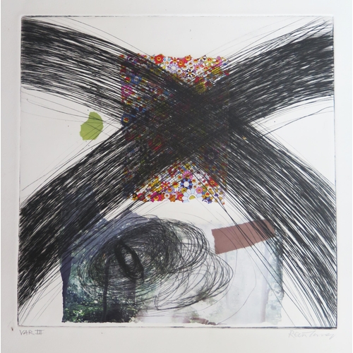 1042A - Seven Untitled Chine Colle Prints by Contemporary Artist Rein Innes, all c. 30 x 30cm, Unframed