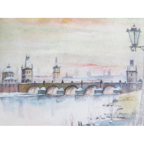 1055 - Two Paintings by Czech Artist Jan Prochazka, Winter City Scenes 1999, Signed, Tempera, 15 x 9cm, F &... 