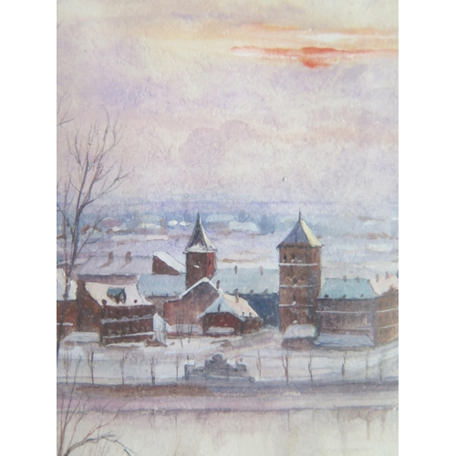 1055 - Two Paintings by Czech Artist Jan Prochazka, Winter City Scenes 1999, Signed, Tempera, 15 x 9cm, F &... 