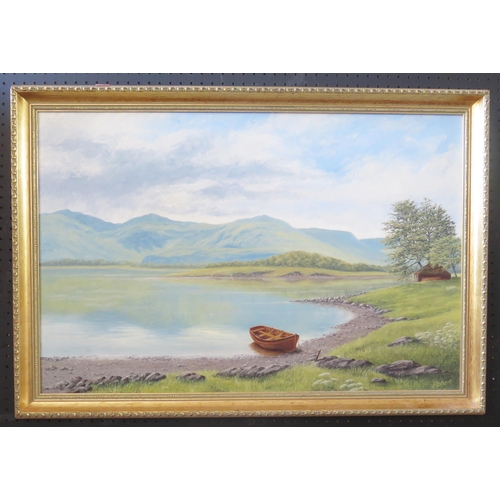 1066 - John D. Roberts C20th Artist, 'Derwent Water, English Lakes' 2004, Oil on Board, Signed, 74 x 50cm, ... 