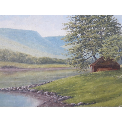 1066 - John D. Roberts C20th Artist, 'Derwent Water, English Lakes' 2004, Oil on Board, Signed, 74 x 50cm, ... 