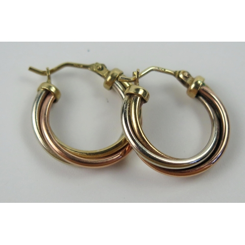 109 - 9ct Gold Tri-colour Hoop Earrings, 20mm diam., 2.4g