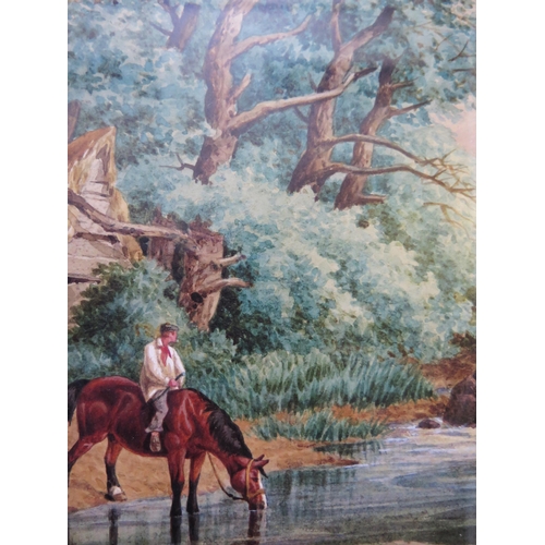 1091 - Charles Edward Brittan (1870 - 1969),Watercolour Painter, Horse taking a Drink at the River Edge, Wa... 