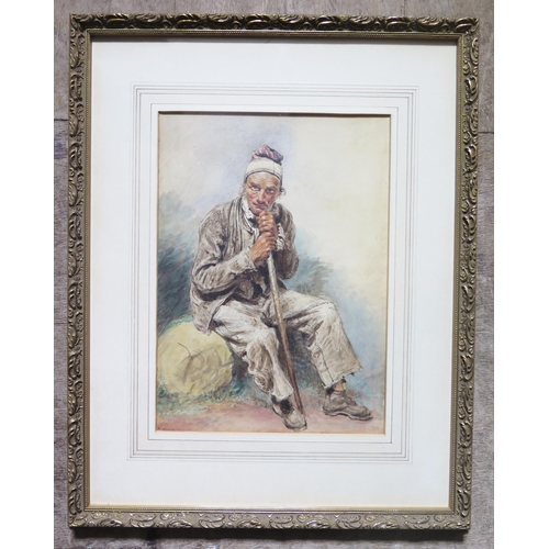 1099 - William Henry Hunt ( 1790 - 1864) RWS, Watercolour of an Ancient Mariner c.1830, Signed, 37 x 26cm, ... 