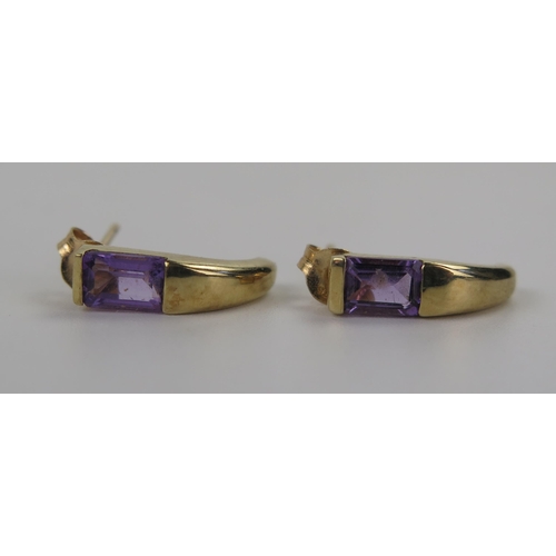 111 - 9ct Gold and Amethyst Stud Earrings, 16mm drop, 1.9g