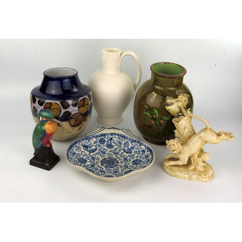 1262 - Royal Doulton Vase (17cm high), Minton Parian ware vase, blue and white dish, etc.