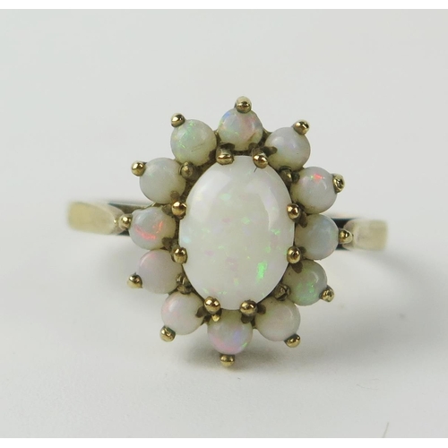 130c - 9ct Gold and Opal Cluster Ring, 14x11mm head, size K, 2g