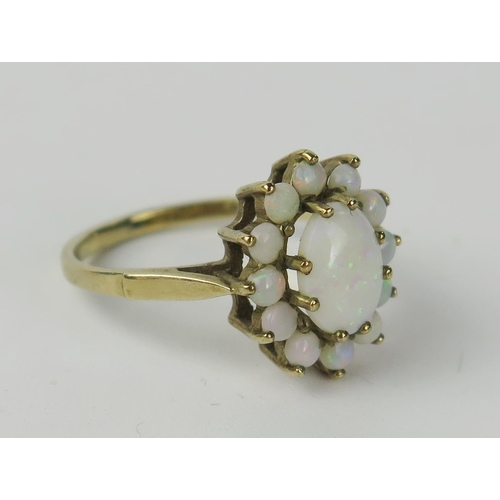 130c - 9ct Gold and Opal Cluster Ring, 14x11mm head, size K, 2g