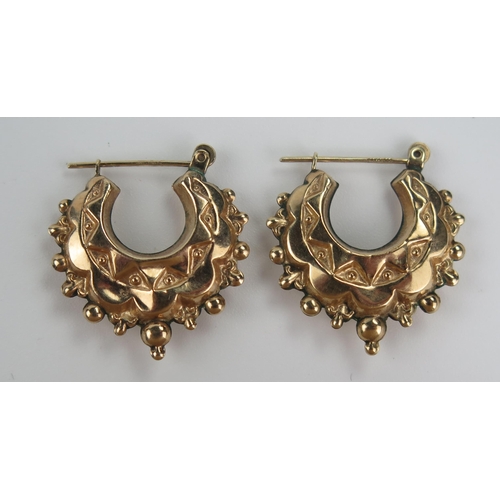 140 - 9ct Gold Victorian Style Hoop Earrings, 23mm wide, 2.1g