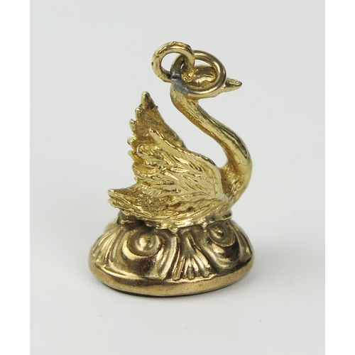 147H - 9ct Gold Swan Charm Seal with onyx matrix