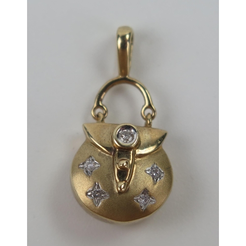 151 - Hallmarked 9ct Gold and Diamond Handbag Charm, 1.4g